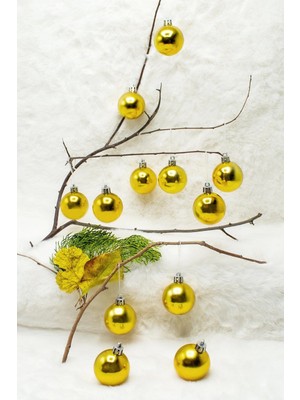 2 Adet Yılbaşı Süsü Metalize ve Parlak Top Gold 4 cm 12'li (6 Parlak, 6 Metalize)