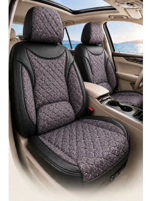 Trobus Fiat 500X 2014 ve Sonrası Araca Uyumlu Koton Kumaş Kapitone Bel Destekli Koltuk Kılıfı Softcotton Serisi Siyah Füme Mürdüm Dokulu