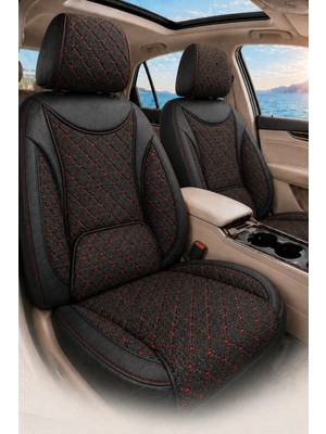 Trobus Hyundai Kona 2017 ve Sonrası Araca Uyumlu Koton Kumaş Kapitone Bel Destekli Koltuk Kılıfı Softcotton Serisi Kırmızı
