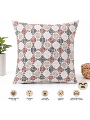 Dekoratif Kırlent Kılıfı 47X47 Geometrik Desenli Salon Yastık Kılıfı (1 Adet)