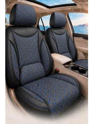 Trobus Volkswagen Passat B6 2005-2011 Araca Uyumlu Koton Kumaş Kapitone Bel Destekli Koltuk Kılıfı Softcotton Serisi Mavi