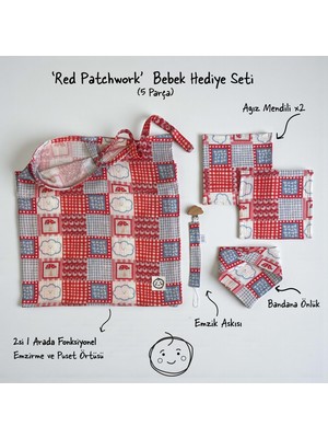 Thela Kids 'red Patchwork' Desen Müslin Kumaş Bebek 5’li Bakım Seti