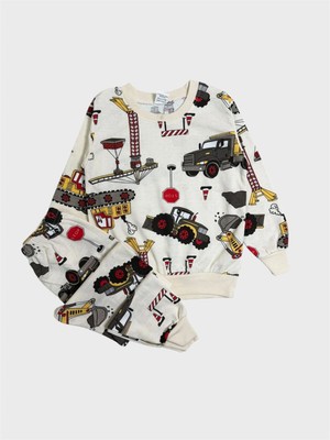 Aliş Kids Erkek Çocuk Pamuklu Krem Rengi Iş Makinesi Desenli Uzun Kollu Mevsimlik Pijama Takımı