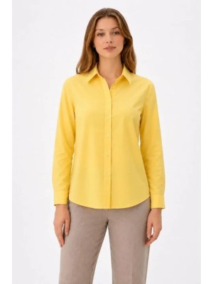 Pileli Store Uzun Kol Gömlek Düğmeli Klasik Yaka Günlük ve Ofis Şıklığına Uygun - Sarı