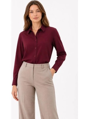 Pileli Store Uzun Kol Gömlek Düğmeli Klasik Yaka Günlük ve Ofis Şıklığına Uygun - Bordo