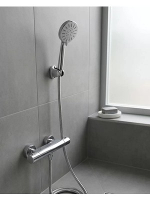 Nemere İthalat Krem Duş Başlığı Seti 4 Kademeli El Duşu Spiral Hortumlu Banyo Seti Nemere Ithalat
