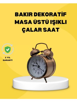 Nemere İthalat Dekoratif Bronz Renk Metal Alarmlı Masa Üstü Saat Klasik Tasarım Nemere Ithalat