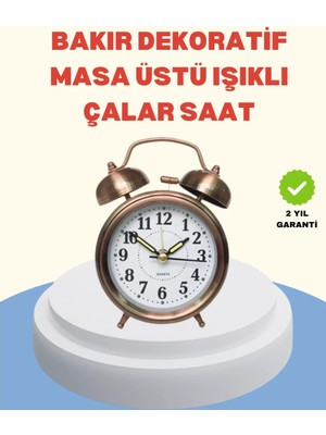 Nemere İthalat Metal Bronz Nostaljik Masa Saati Alarmlı Büyük Boy Sessiz Mekanizmalı Nemere Ithalat