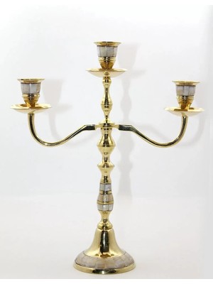 Nemere İthalat Pirinç Sedefli 3'lü Şamdan Model 2 Nemere Ithalat