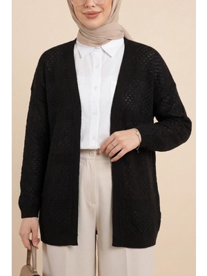 Moda Morfo Ajurlu Dalga Desenli Triko Hırka -Kahve