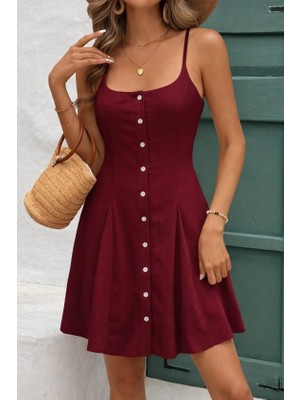 Tiana Kadın Ip Askılı Önden Düğmeli Bağcıklı Kısa Elbise