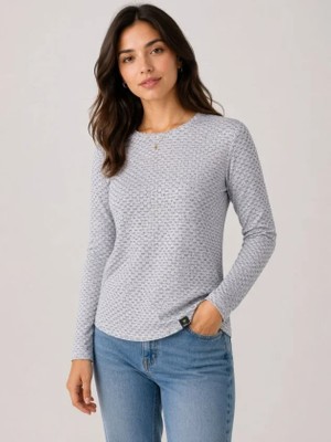 Cotton Lab Cottonlab Likralı Dokulu Uzun Kollu Tişört Oval Kesim Rahat Kalıp Bluz - Gri