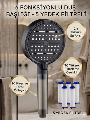 Ahlez Nova Filtreli Duş Başlığı 5 Yedek Filtre Su Arıtmalı, Klor ve Kireç Önleyici, Yüksek Basınçlı