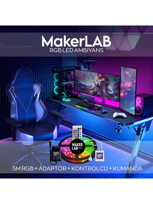 Makerlab Şerit LED Işık Rgb 5 Metre Hazır Set, Gaming Odası Led, Tak Çalıştır Kumandalı Adaptörlü Silikonlu