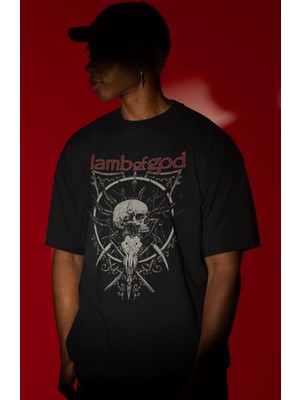 Sevbano Lamb Of God Rock Metal Müzik Grubu Ön Baskılı Unisex Oversize Tişört