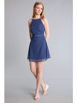 DeFacto Halter Yaka Floral Tül Kolsuz Mini Elbise H8502AX26SM