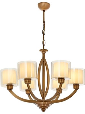 Avonni AV-1876-6E Eskitme Kaplama Modern Avize E27 Metal Cam H: 80 cm, Ø: 65 cm
