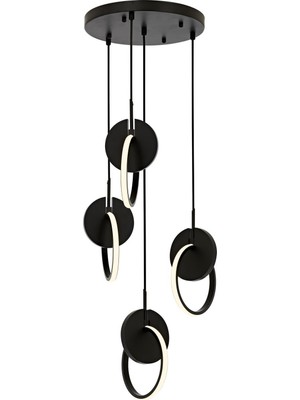 Avonni AV-1874-4T-BSY Siyah Boya Modern Avize LED Metal Ahşap H: 120 cm, Ø: 35 cm