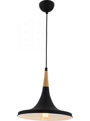 Avonni AV-4100-A6-BSY Siyah Boya Modern Avize E27 Metal Ahşap H: 90 cm, Ø: 32 cm