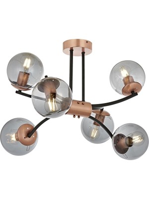 Avonni AR-1869-6BSY Siyah Boya Modern Avize E27 Metal Cam H: 55 cm, WxD: 50x75 cm