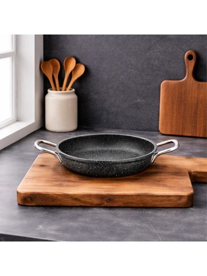 Falez Black Line Granit Derin Tava 22 cm Siyah Renkli Tek Parça Mutfak Gereci