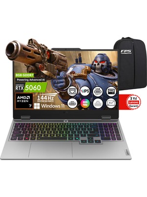 Lenovo Loq 15AHP10 Amd Ryzen 7 250 RTX5060 100W 16GB Ram 1tb SSD 15.6" Fhd IPS 144Hz W11 83JG008UTR Taşınabilir Bilgisayar