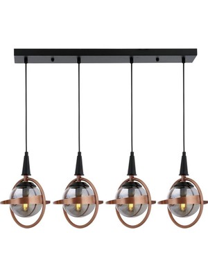 Avonni AV-1899-4Y-BSY Bakır/Siyah Boya/Kaplama Modern Avize E14 Metal Cam H: 80 cm, WxD: 80x25 cm