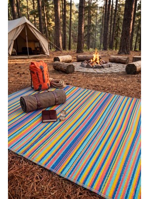 Konfor Halı Savana 8802 Renkli Plaj Kamp Piknik Bahçe Halısı 180 x 270 cm Silinebilir Modern Desen