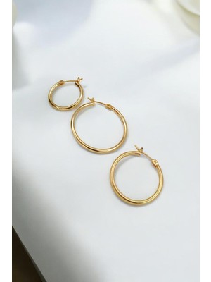 Luna Jewelry Kadın Zarif 316 L Çelik Altın Renkli 3'lü Halka Küpe Seti