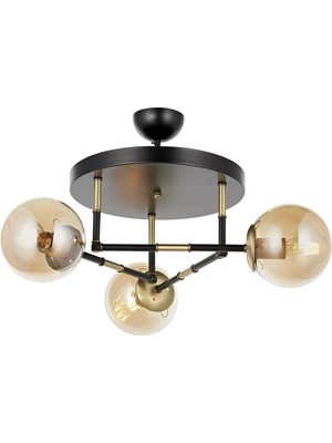 Avonni AV-4331-3T-BSY Siyah Boya Modern Avize E27 Metal Cam H: 50 cm, Ø: 40 cm