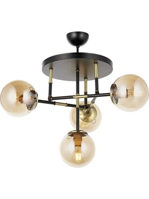 Avonni AV-4331-4T-BSY Siyah Boya Modern Avize E27 Metal Cam H: 60 cm, Ø: 40 cm