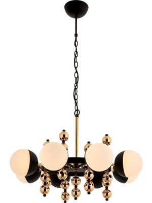 Avonni AV-4322-8S Sarı Kaplama Modern Avize E27 Metal Cam H: 68 cm, Ø: 105 cm