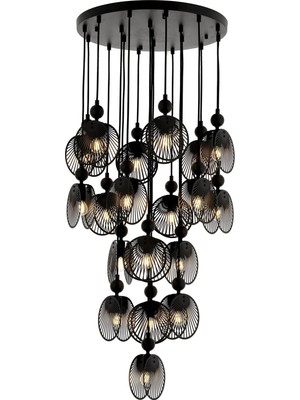 Avonni AV-4317-19BSY Siyah Boya Modern Avize E27 Metal H: 140 cm, Ø: 50 cm