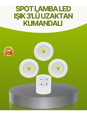Epilons Uzaktan Kumandalı 3 Lü Kablosuz Led Spot Lamba Seti Yapışkanlı Pratik Kullanım
