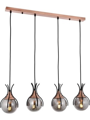 Avonni AV-1766-4Y-BSY Siyah Boya Modern Avize E27 Metal Cam H: 80 cm, WxD: 70x13 cm