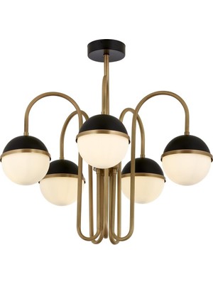 Avonni AV-1895-5E Eskitme/Siyah Boya/Kaplama Modern Avize E27 Metal Cam H: 70 cm, Ø: 60 cm