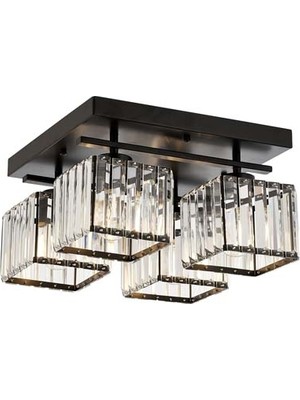 Avonni AV-1795-4BSY Siyah Boya Modern Avize E27 Metal Kristal H: 22 cm, Ø: 40 cm