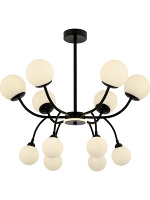 Avonni AV-1894-12BSY Siyah Boya Modern Avize G9 Metal Cam H: 75 cm, Ø: 85 cm