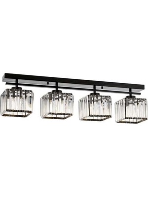 Avonni AV-1795-4Y-BSY Siyah Boya Modern Avize E27 Metal Kristal H: 22 cm, WxD: 80x15 cm