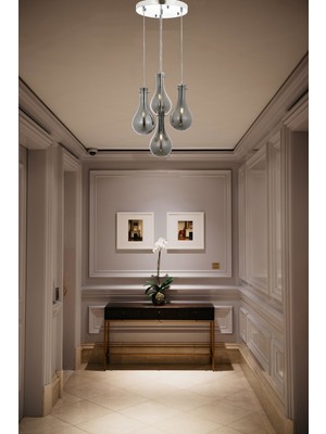 Avonni AV-1697-4KT Krom Kaplama Modern Avize E14 Metal Cam H: 100 cm, Ø: 40 cm