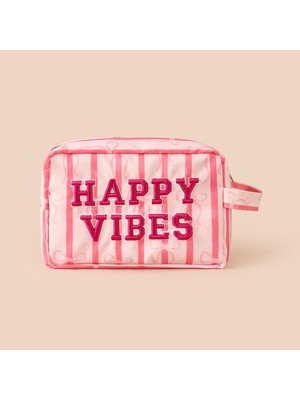 Simple Living Happy Vibes Kozmetik Çantası - Pembe - 21X12X8 cm