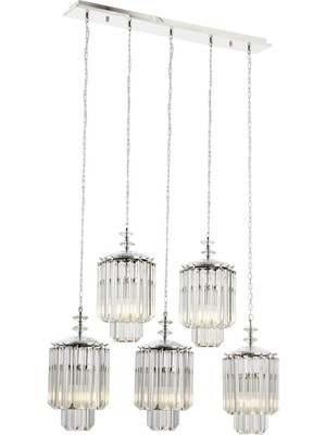 Avonni AV-4302-5KY Krom Kaplama Klasik Avize E27 Metal Kristal H: 115 cm, WxD: 80x10 cm