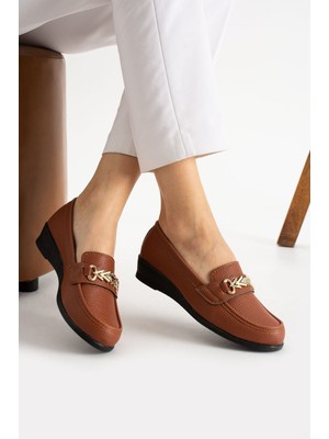 No 35 Moda Yüksek Taban Anne Ayakkabı Babet Kahverengi 39