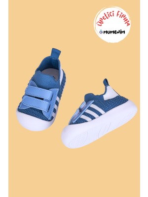 Mumenin Wisil Çocuk Bebek Cırt Cırtlı Esnek Yumuşak Barefoot Taban Indigo Ilk Adım Ayakkabısı