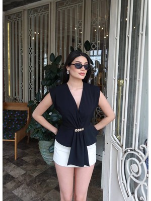 Lokadi Kadın Linda Kumaş Aksesuarlı Kruvaze Bluz