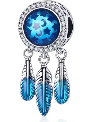 Fubena Mavi Taşlı Spiritüel Gümüş Charm