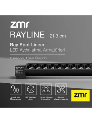 Zmr Rayline Mercekli Siyah 10W 34.5 CM 3000K CRI 80 Pratik Kilit Mekanizması Ray Spot Lineer LED Aydınlatma