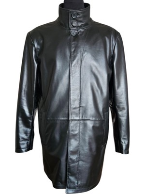 Asus Deri -Hakiki Deri Trevor Siyah Dik Yaka Erkek Deri Ceket