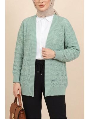 Moda Morfo Desenli Araboy Örme Triko Hırka  -Mint