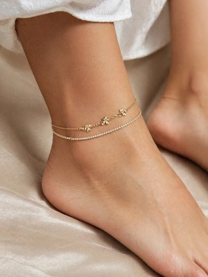 Bymiel Zarif Fiyonk Detaylı Çift Sıra Gold Halhal